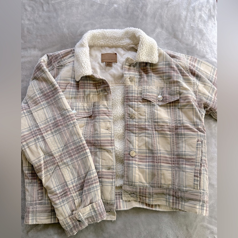 American Eagle Plaid Sherpa-Lined Jacket